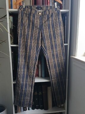 BRAX Golf Kori MT Striped Navy and Tan Golf Zipper Front Pant